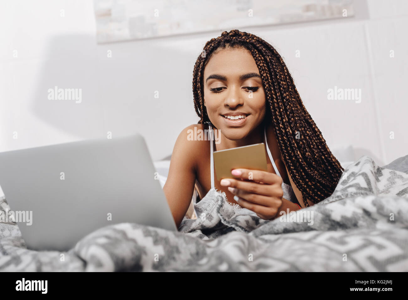 woman making in bed Stock Photo Alamy