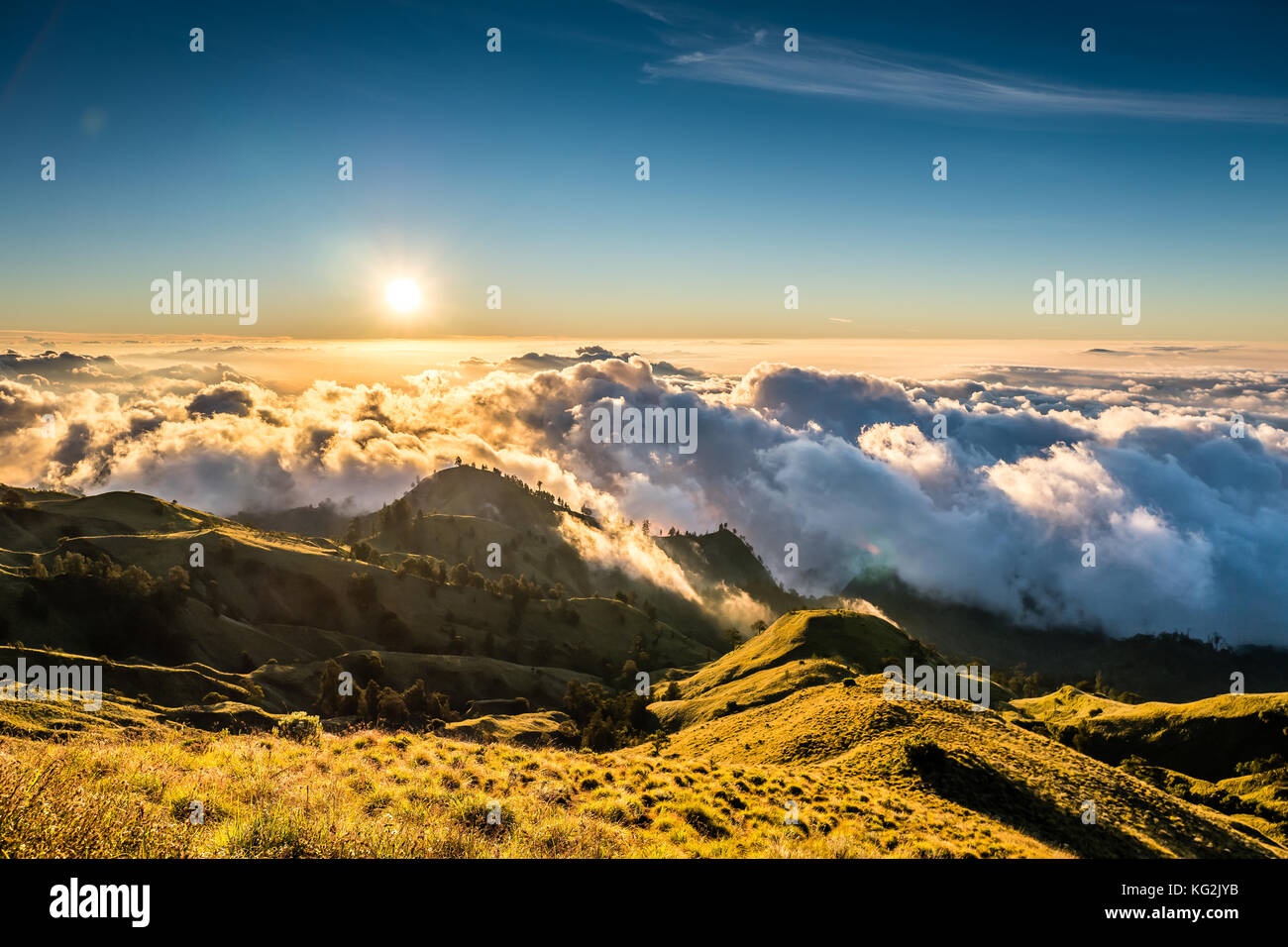 Sunset on Mt. Rinjani, Lombok, Indonesia Stock Photo