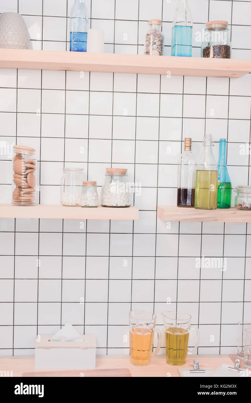 Shelves at coffee shop Stock Photo Alamy