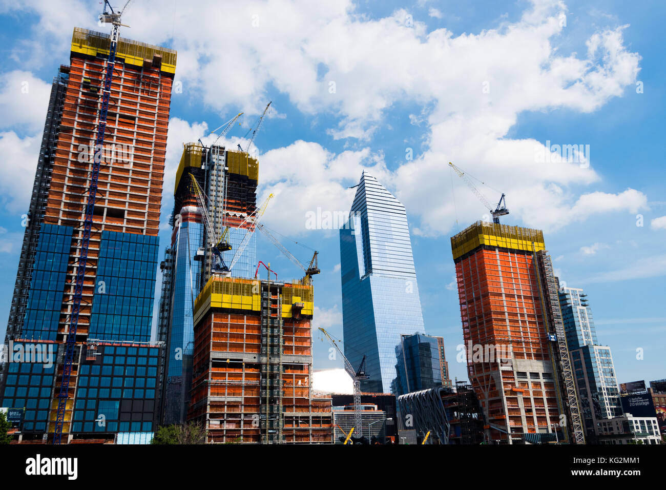 New York construction places. New buildings with Scaffolds. Manhattan. Stock Photo