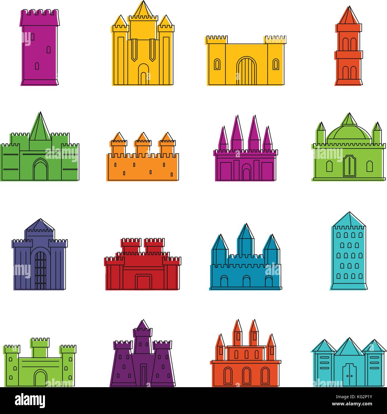 Towers and castles icons doodle set Stock Vector Image & Art - Alamy