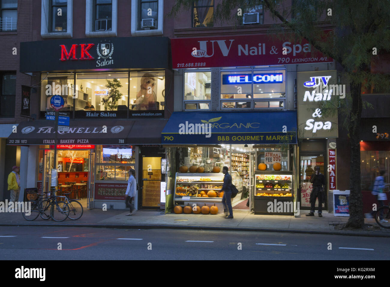 Storefronts on the East Side of Manhattan on Lexington Avenue north of 59th Street. Stock Photo