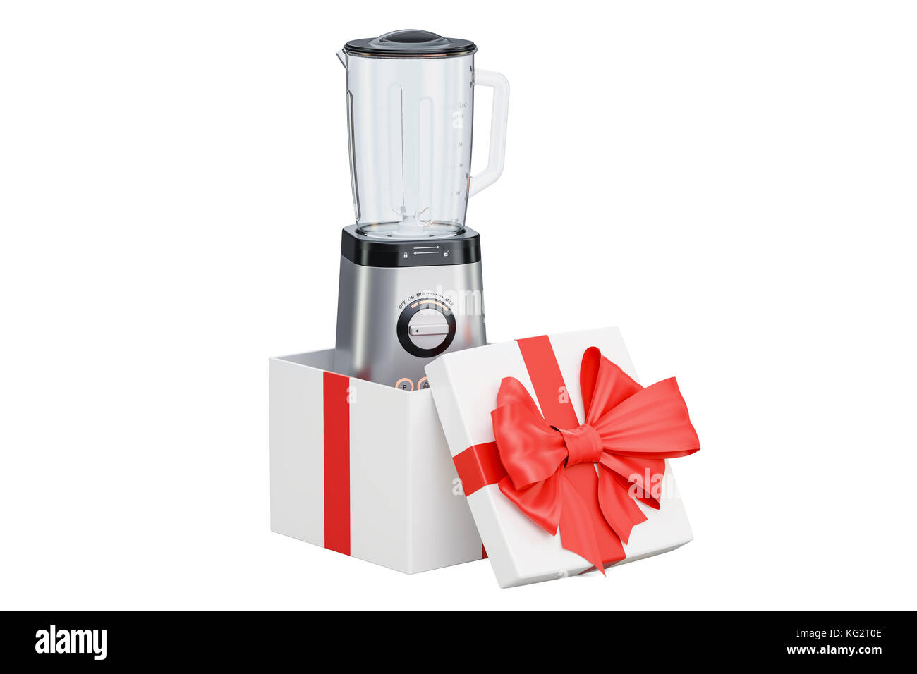 Blender inside gift box, gift concept. 3D rendering isolated on white background Stock Photo