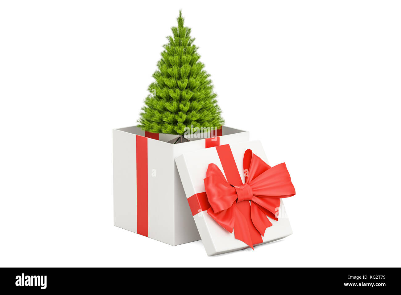 New Year and Xmas concept. Gift Box with christmas tree, 3D rendering ...