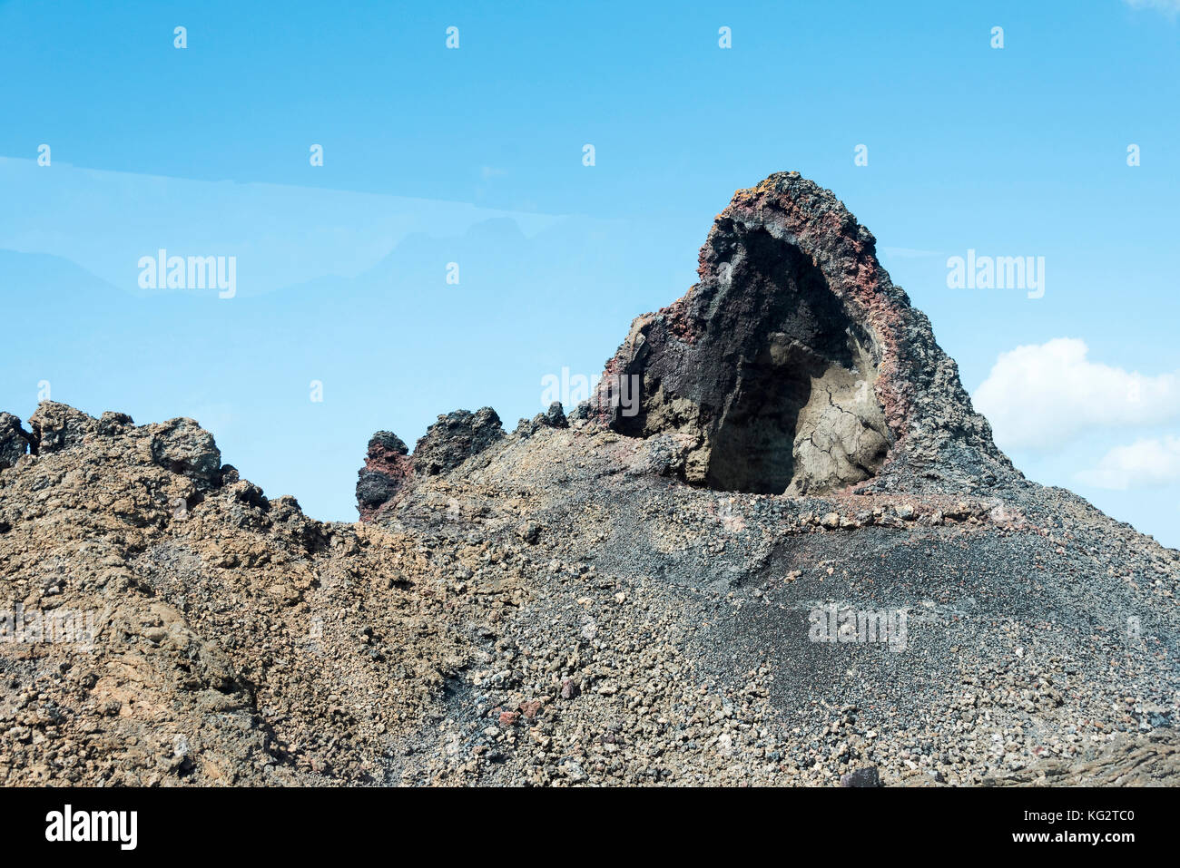 Rocky volcanic terrain in Timanfaya National Park on the Island of Lanzarote Stock Photo