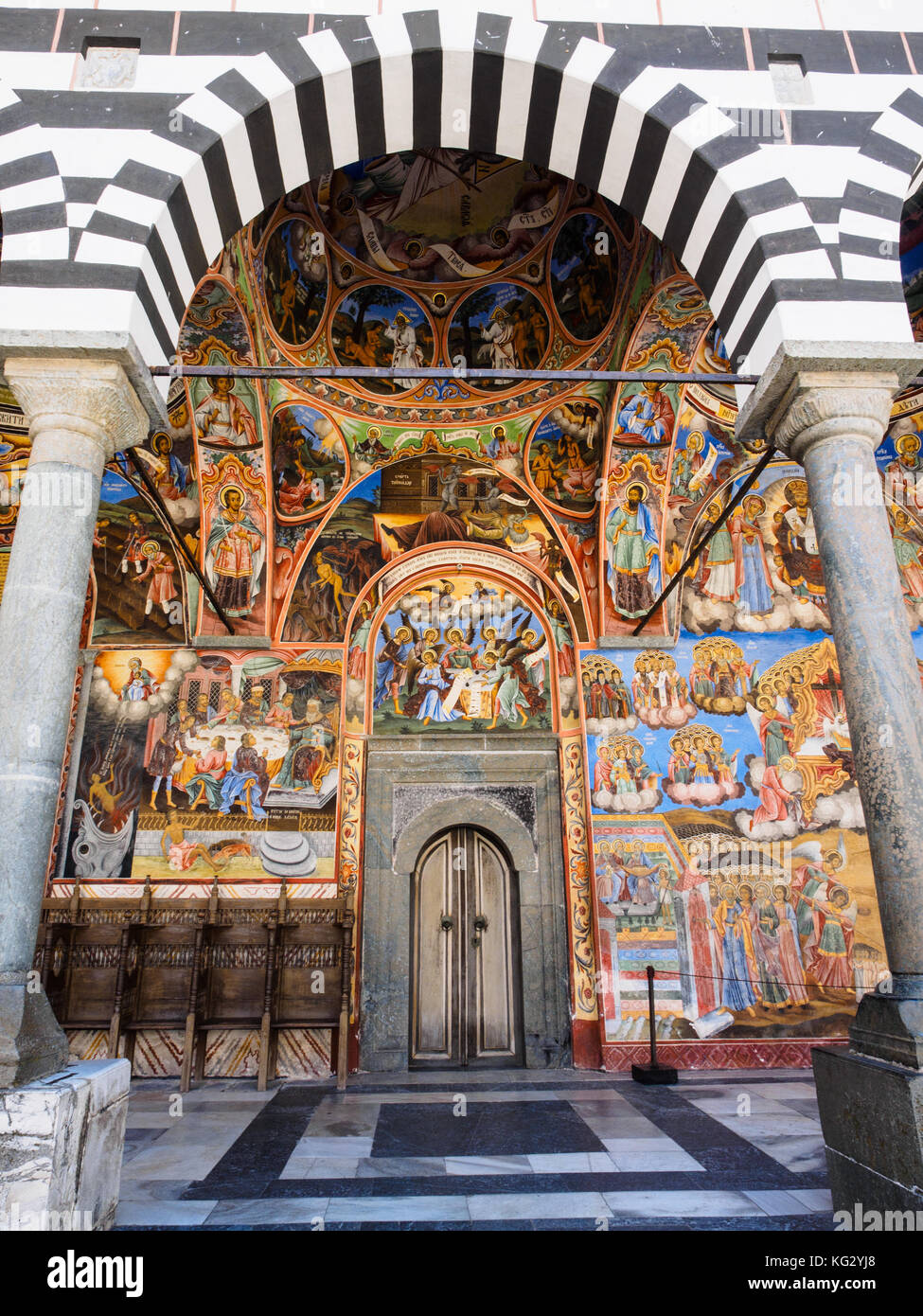 Fresco on the outer wall of main church, Rila Monastery, Bulgaria Stock Photo