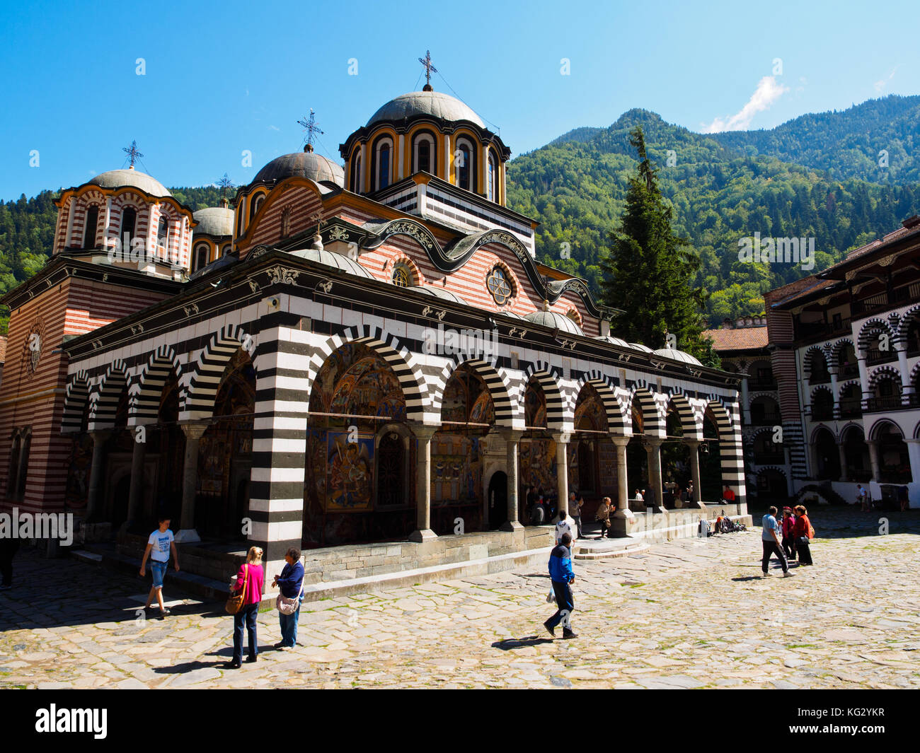 The main church and its domes of Rila Monastery, Bulgaria Stock Photo