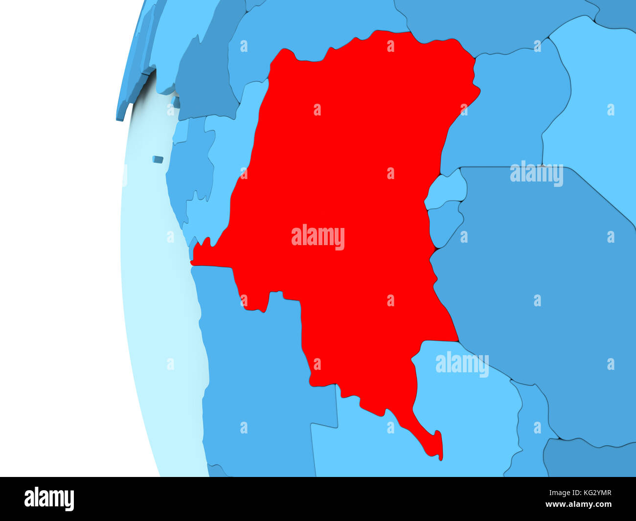 3D render of Democratic Republic of Congo in red on blue political ...