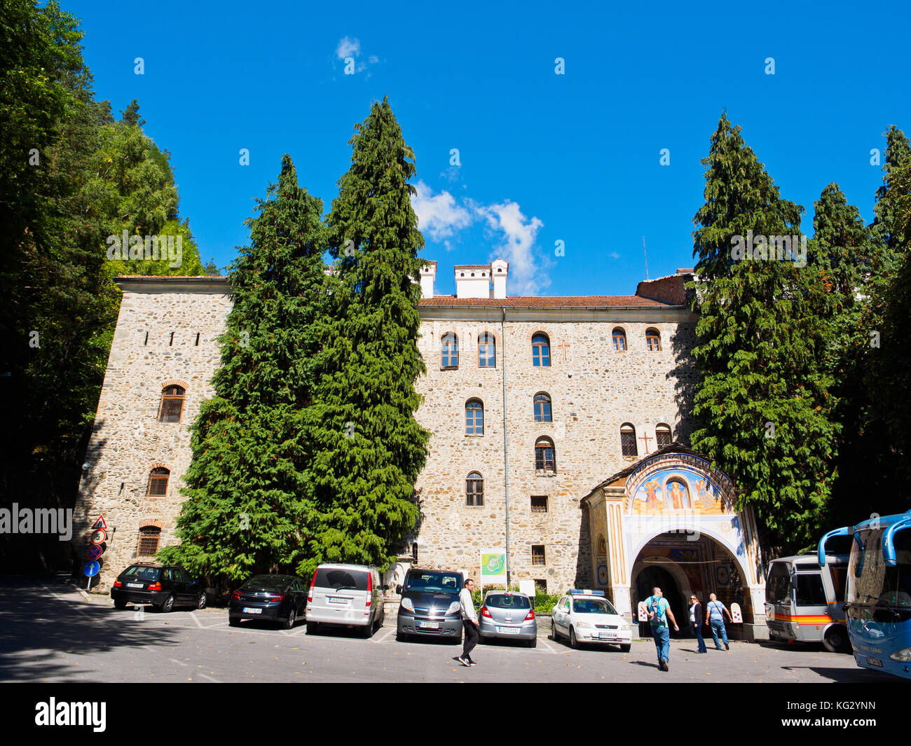 The front entrance of Rila Monastery, Bulgaria Stock Photo