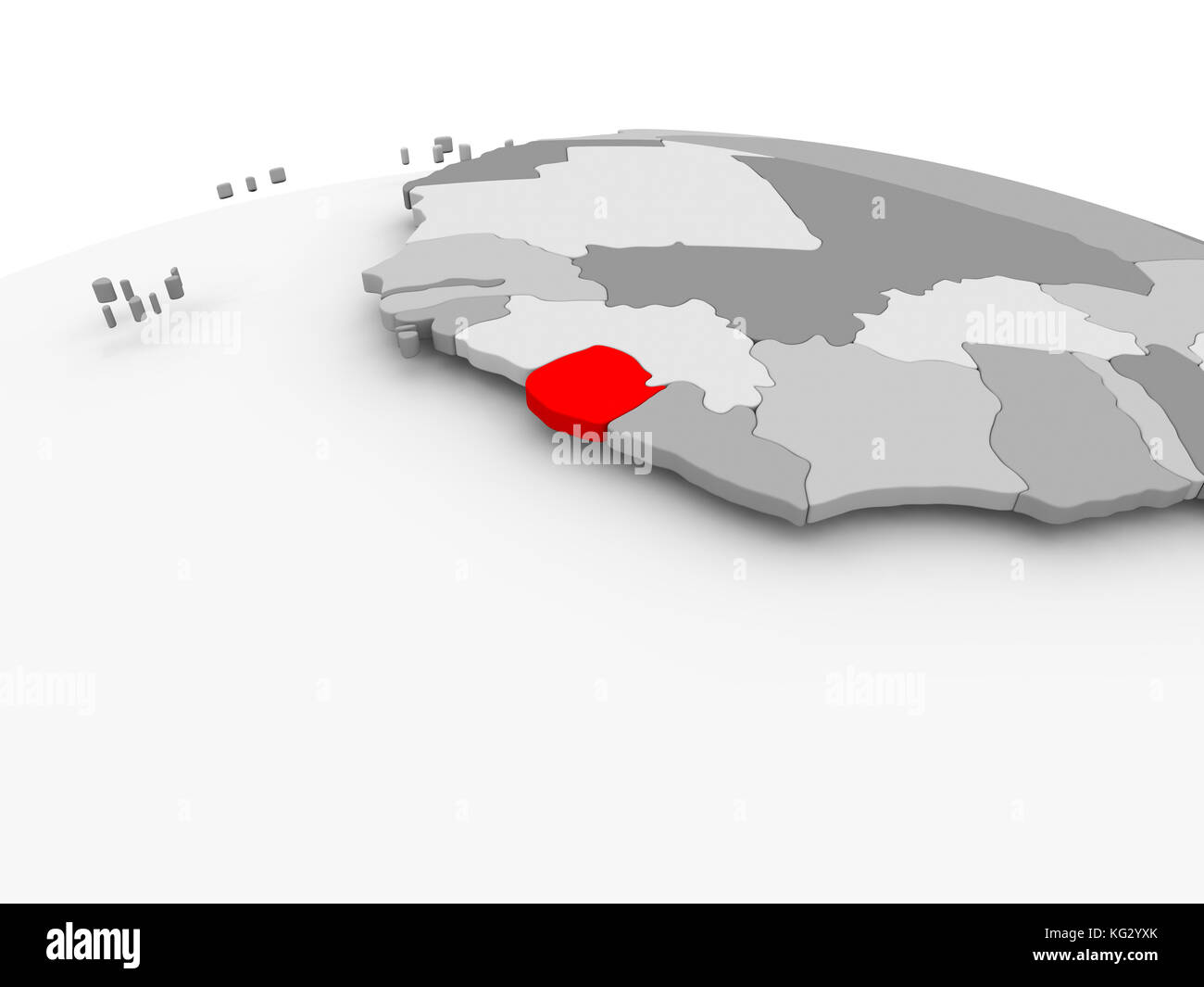 Sierra Leone in red on grey model of political globe. 3D illustration ...