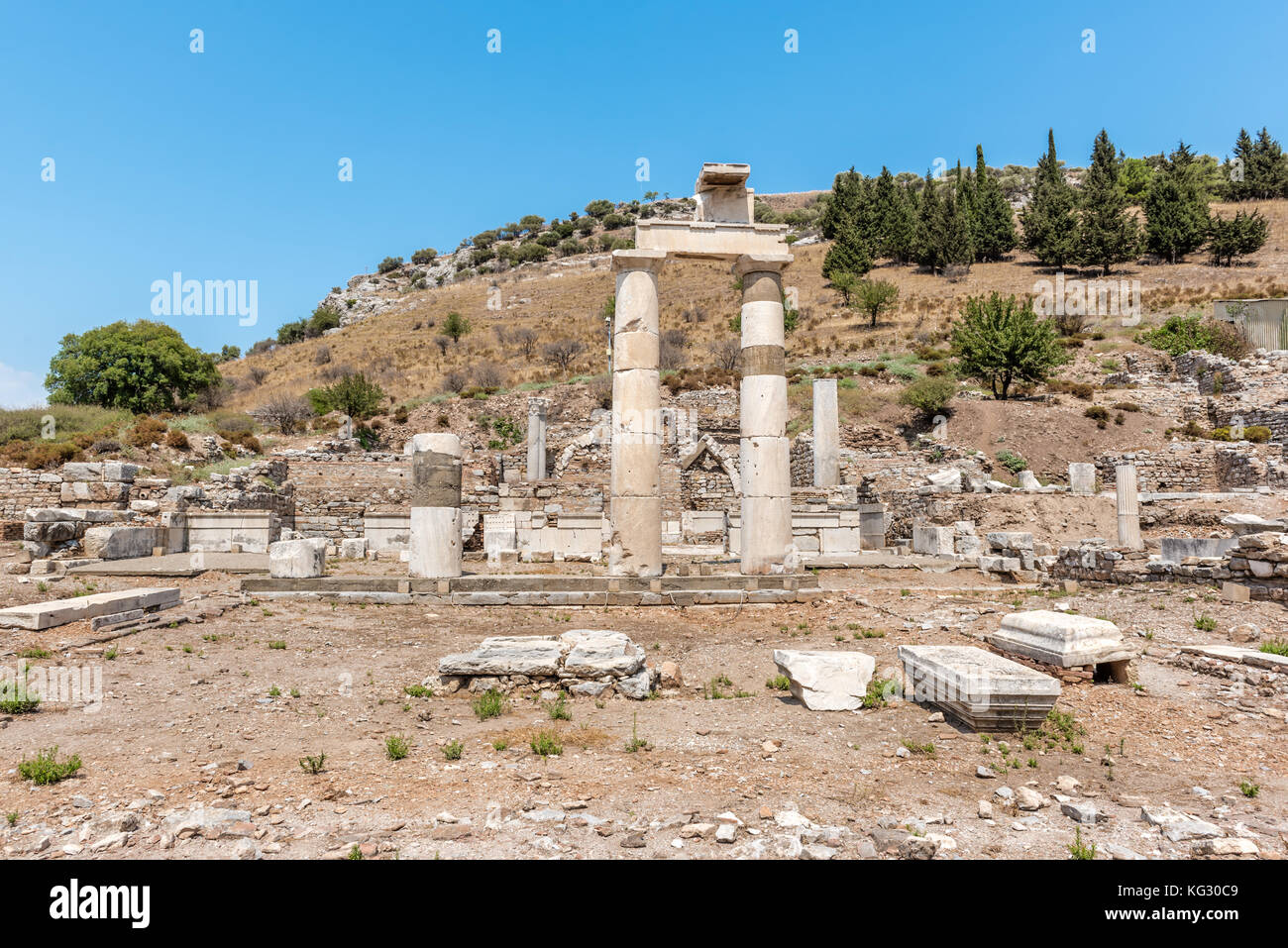 Prytaneion at ancient ruins at Ephesus historical ancient city, in Selcuk,Izmir,Turkey Stock Photo