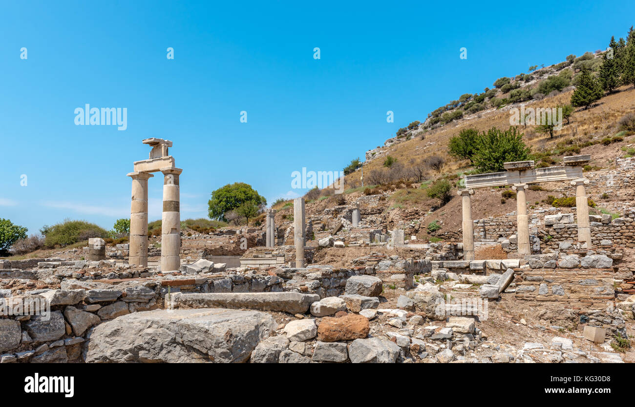 Prytaneion at ancient ruins at Ephesus historical ancient city, in Selcuk,Izmir,Turkey Stock Photo