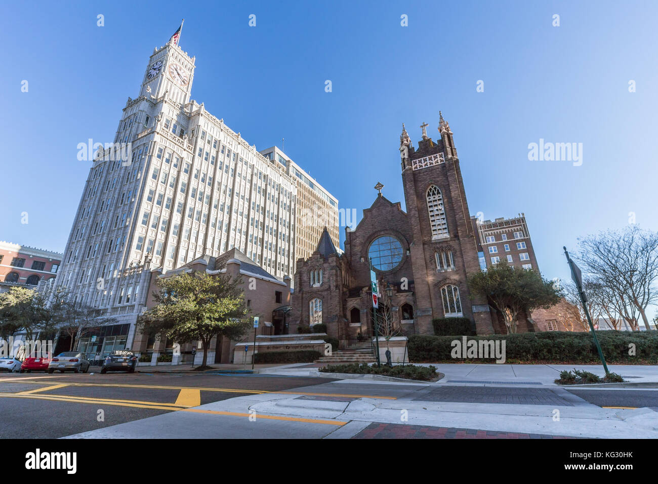 Lamar Life Building and St Andrew's Episcopal Cathedral in Downtown Jackson, Mississippi Stock Photo