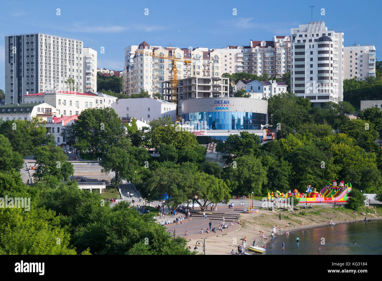 Panorama of Seawalk (Naberezhnaya) in the center of Vladivostok, Russia Stock Photo