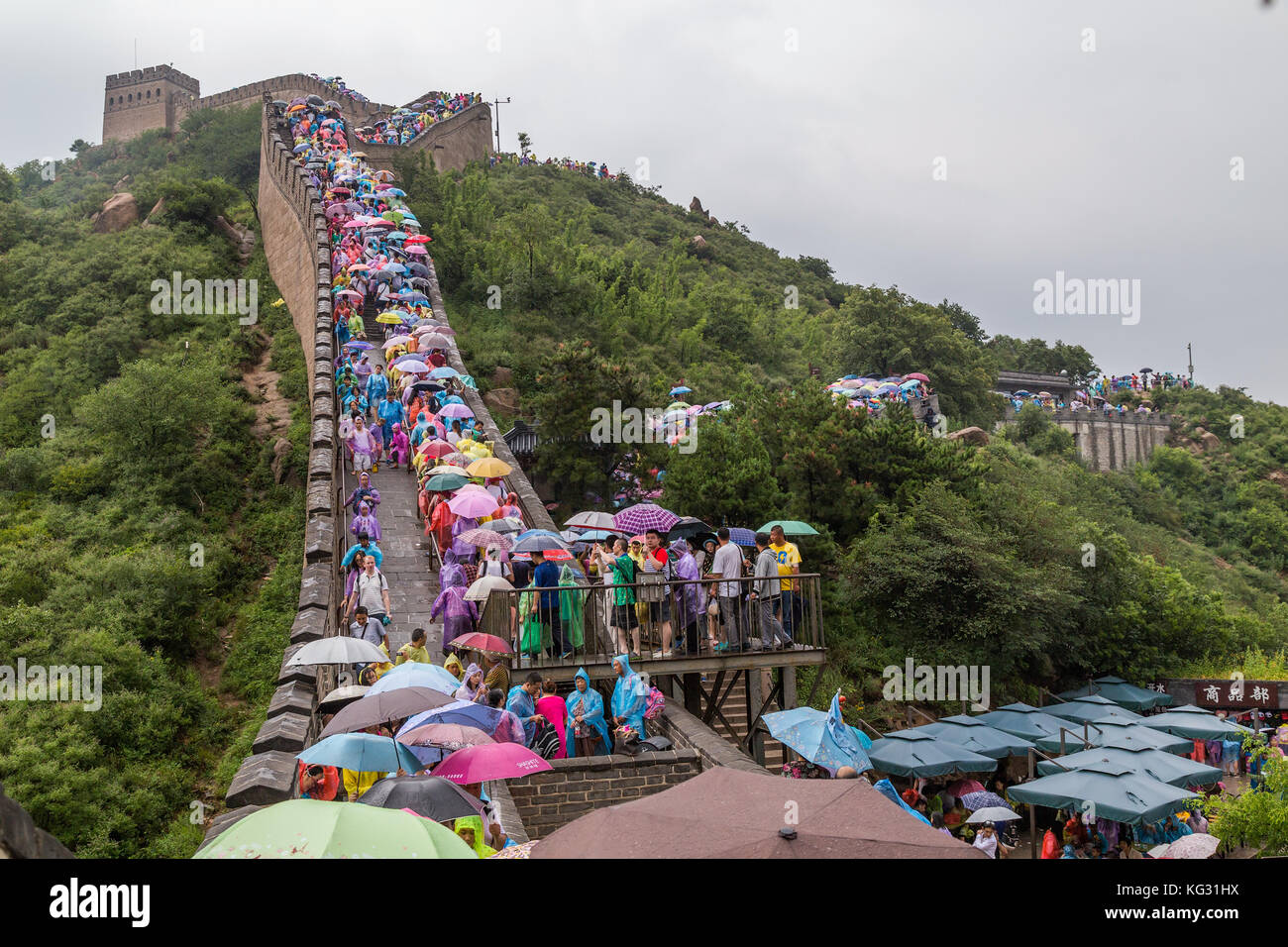 Tourists on Great Wall in Beijing, China Stock Photo