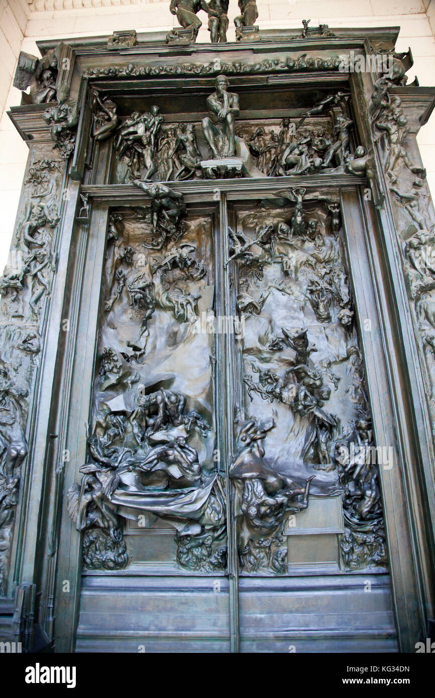 Rodin's Gates of Hell Sculpted Doorway at Rodin Museum in Philadelphia - US Stock Photo
