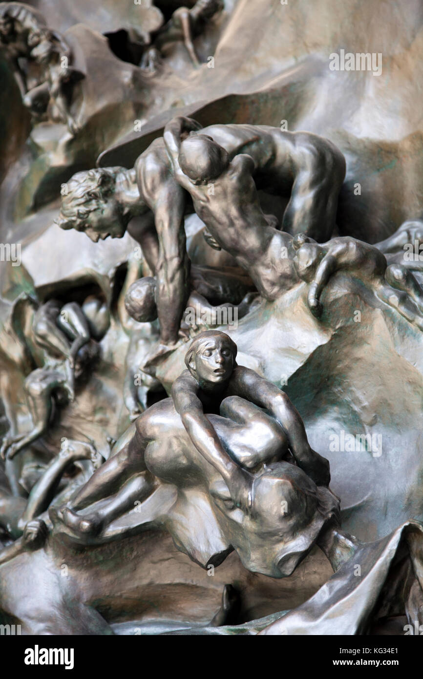 Detail of Rodin's Gates of Hell Sculpted Doorway at Rodin Museum in Philadelphia - US Stock Photo