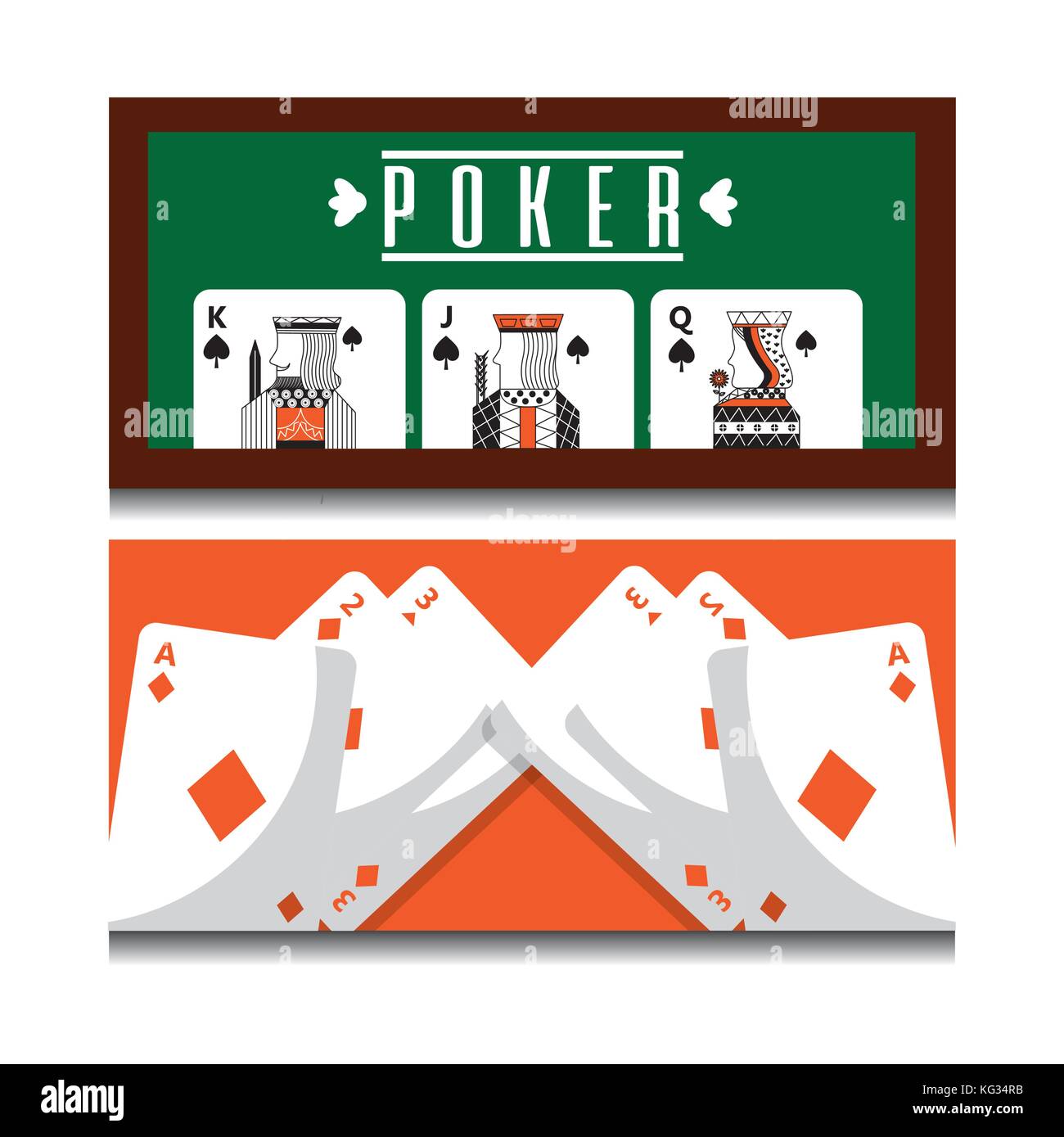 set of different playing cards combination royal on green poker table