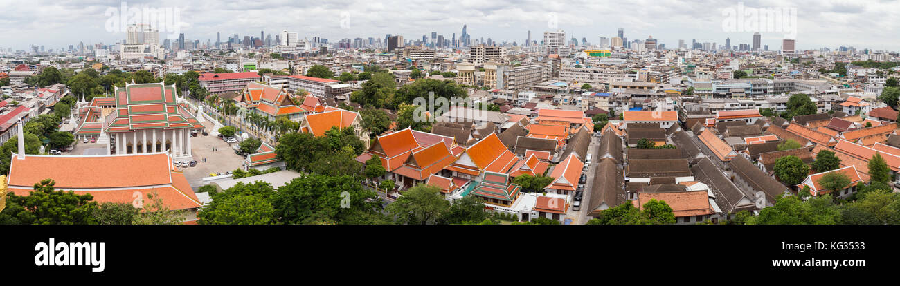 Panorama of Wat Saket and Bangkok from Golden Mountain, Thailand Stock Photo
