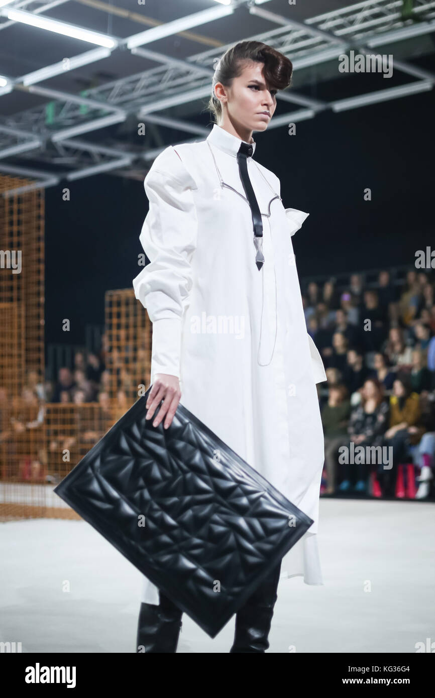 ZAGREB, CROATIA OCTOBER 25, 2017 Fashion model wearing clothes for