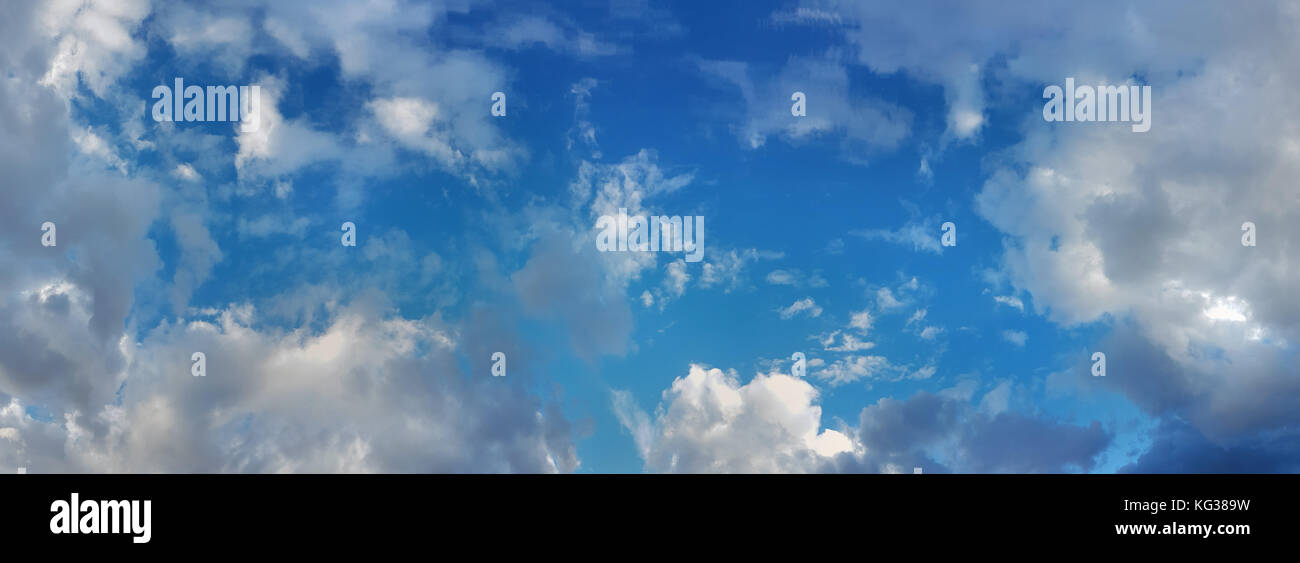 Blue sky with white cumulus clouds, panorama Stock Photo - Alamy
