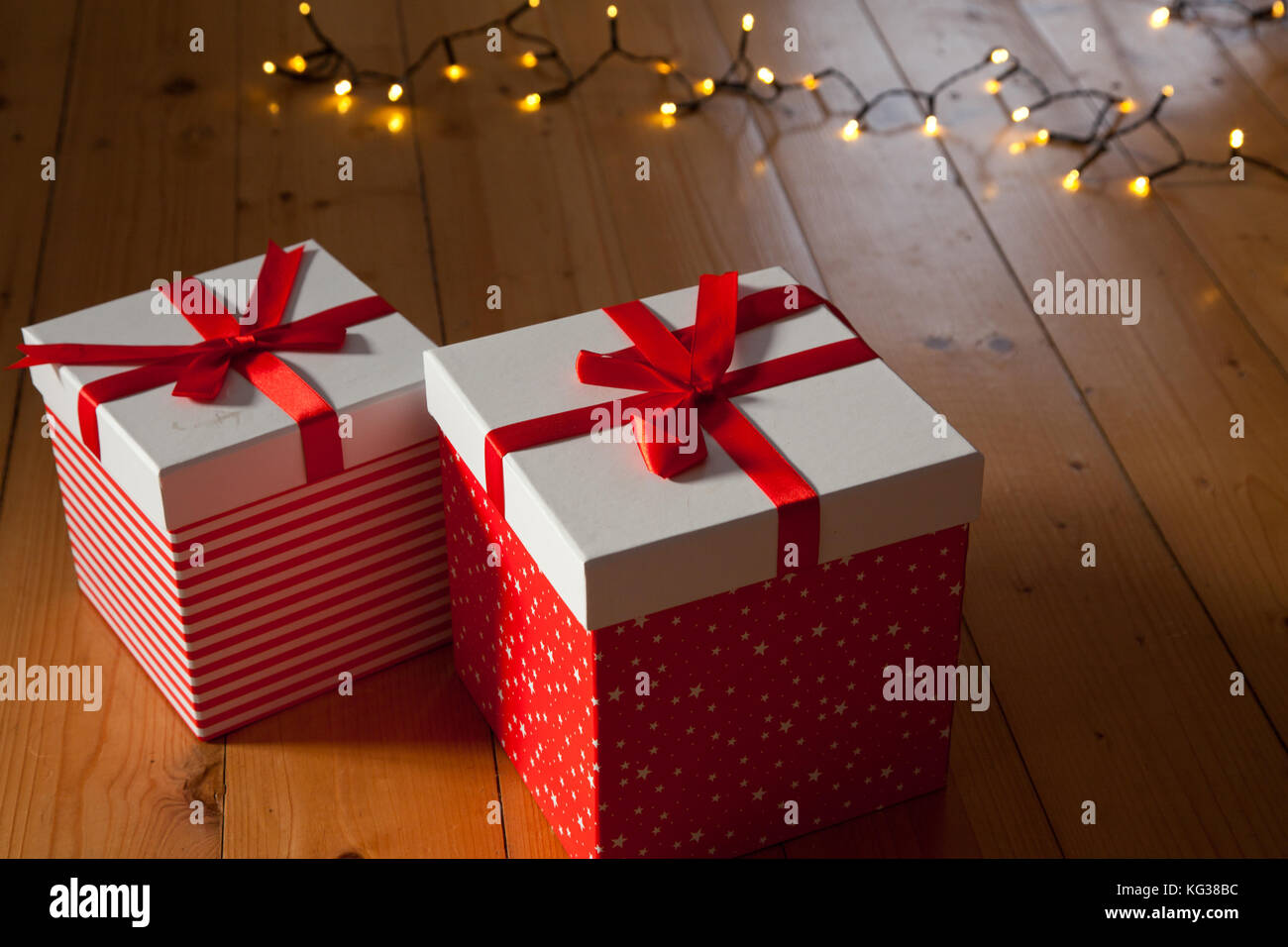 34 in. Pre-Lit Stack of Red Gift Boxes Decoration, White Lights main image 0