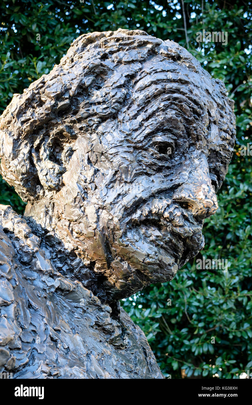 Close-up of Albert Einstein's face bronze statue at the Albert Einstein Memorial, in Washington, D.C., United States of America, USA. Stock Photo