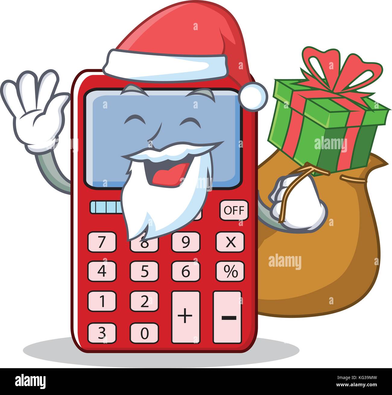 Santa with gift cute calculator character cartoon Stock Vector Image ...