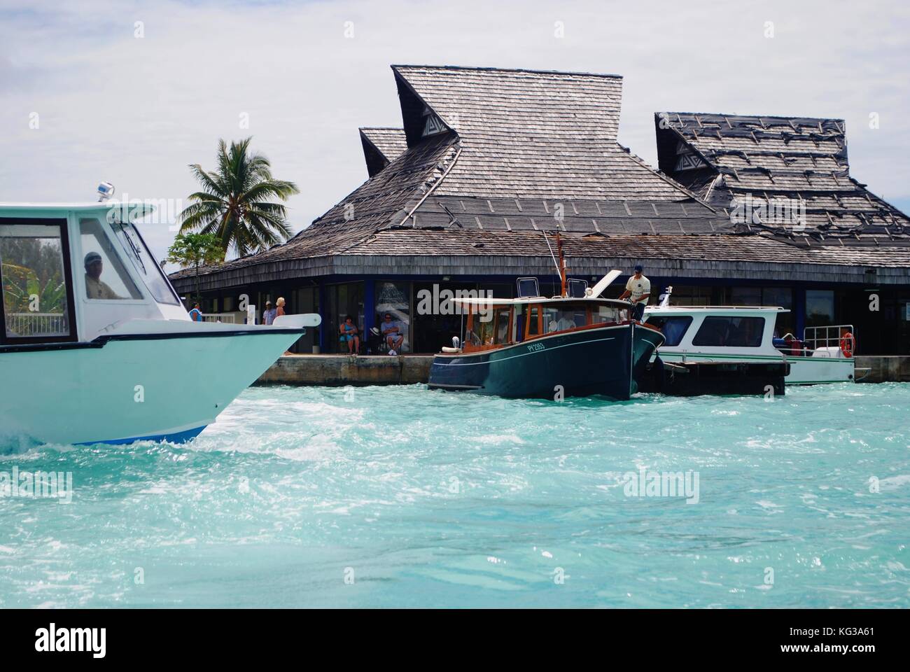 Bora Bora water taxi at airport Stock Photo