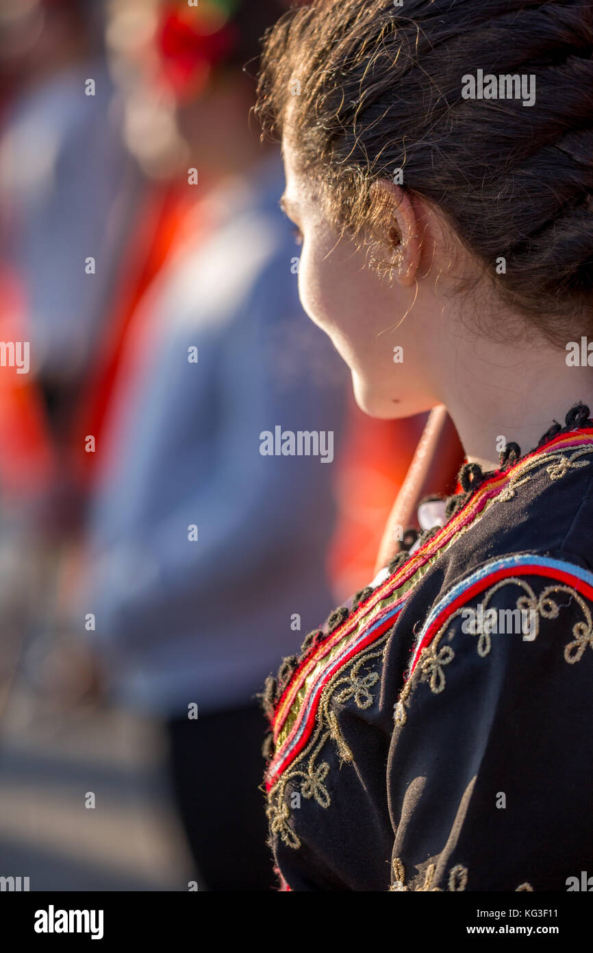 PERNIK, BULGARIA - JANUARY 27, 2017: Young woman in Bulgarian folklore