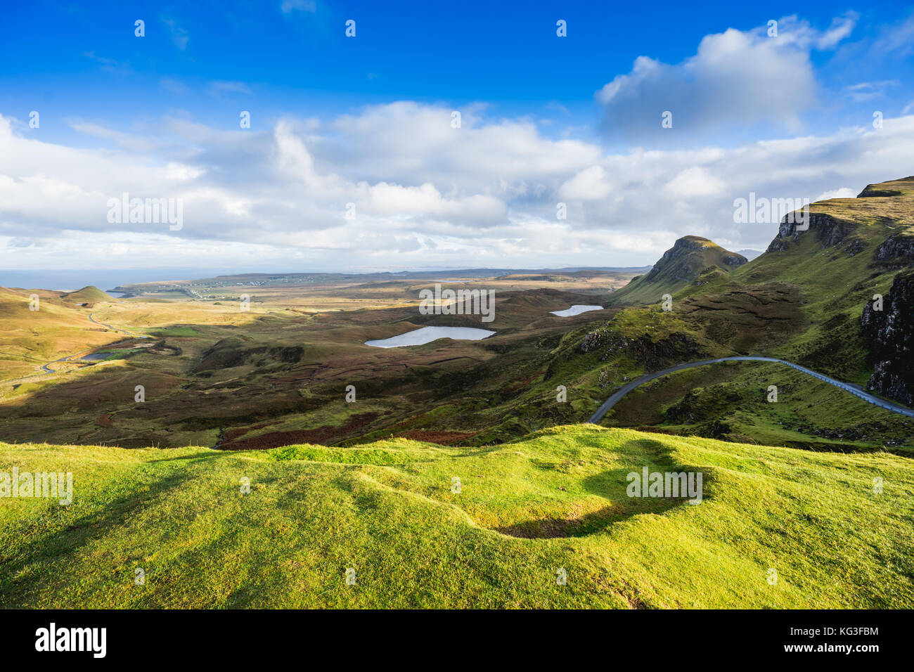 Landscape view of Quiraing mountains on Isle of Skye, Scottish highlands, Scotland, United Kingdom Stock Photo