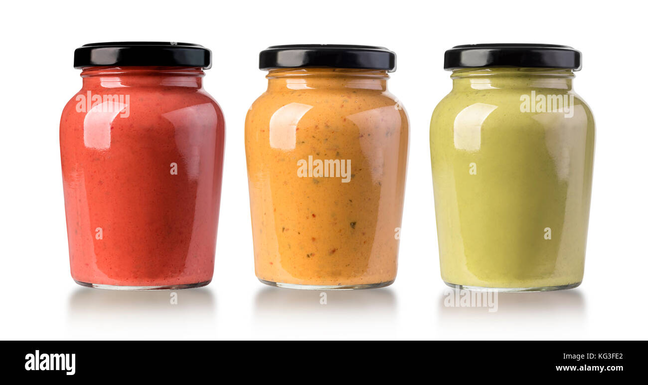 barbecue sauces in glass bottles on white background Stock Photo - Alamy