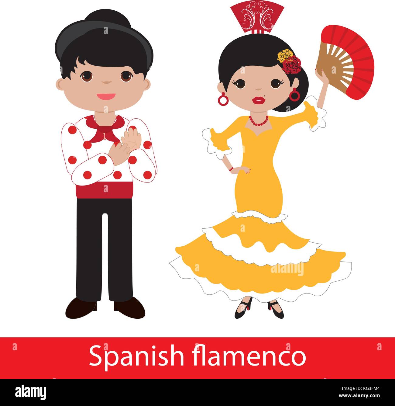 Flamenco woman with yellow dress and flamenco man Stock Vector