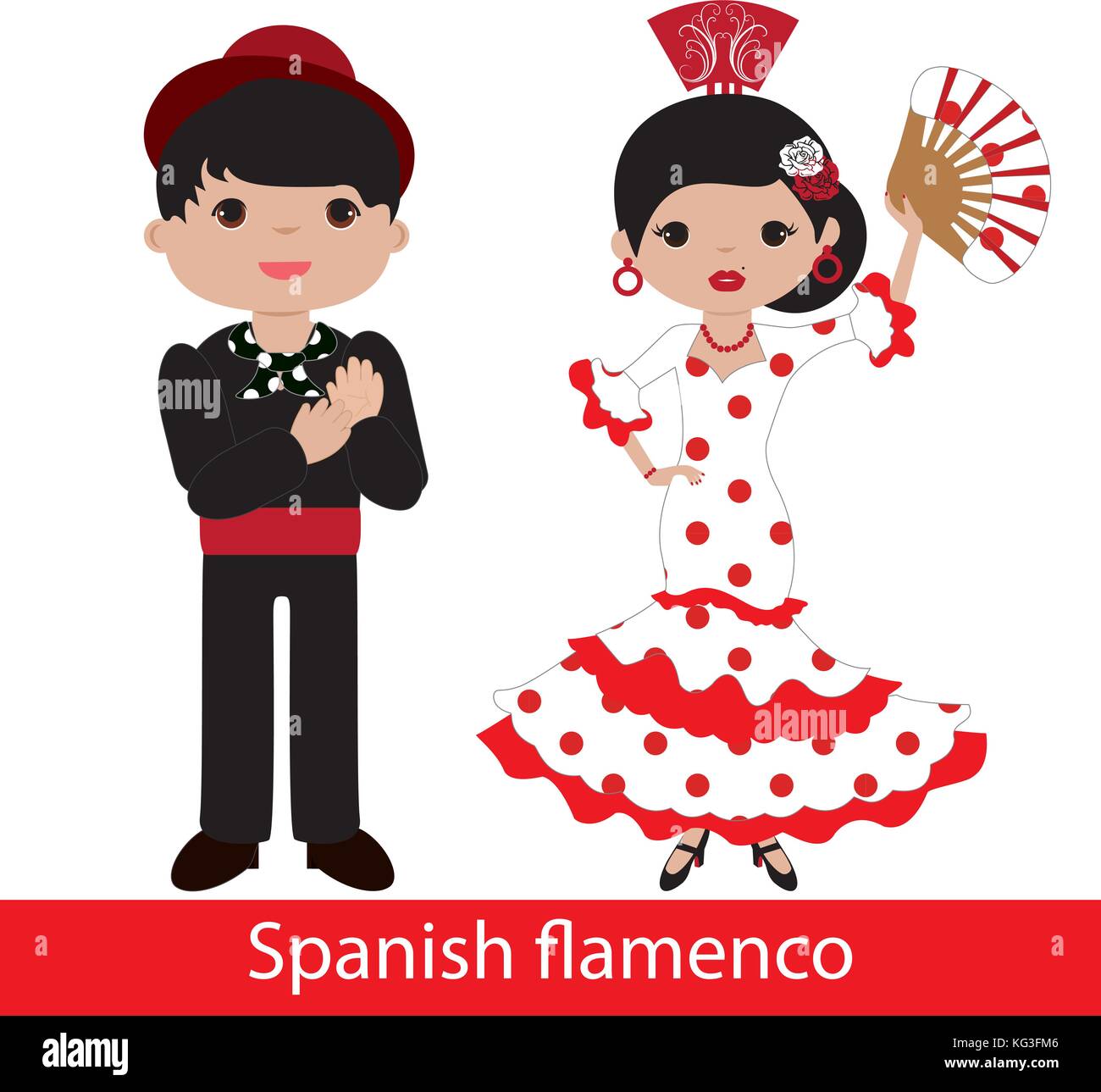 Flamenco woman with white dress and flamenco man Stock Vector