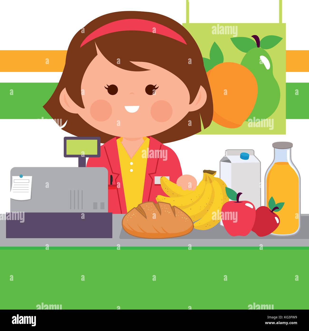 Grocery store employee at the counter Stock Vector