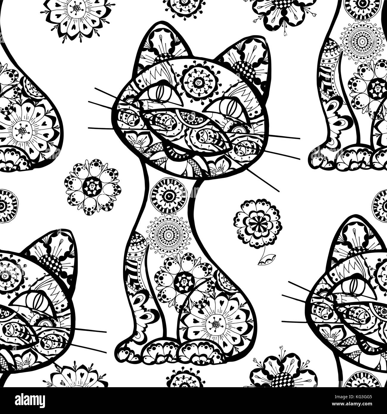 Seamless pattern with cute cats, vector illustration Stock Vector Image ...