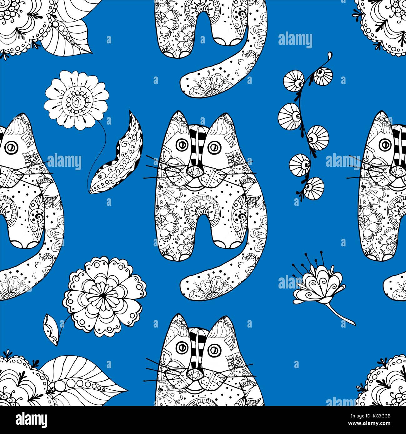 Seamless pattern with cute cats, vector illustration Stock Vector Image ...