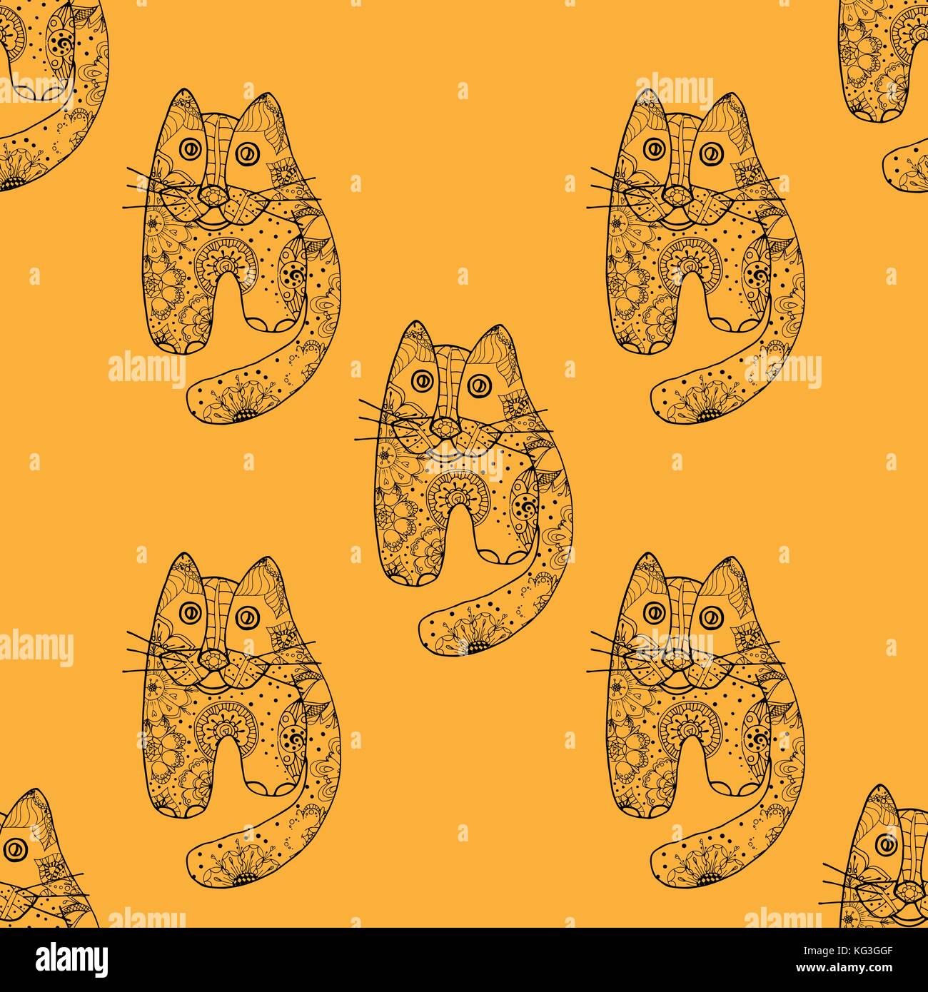 Seamless pattern with cute cats, vector illustration Stock Vector Image ...