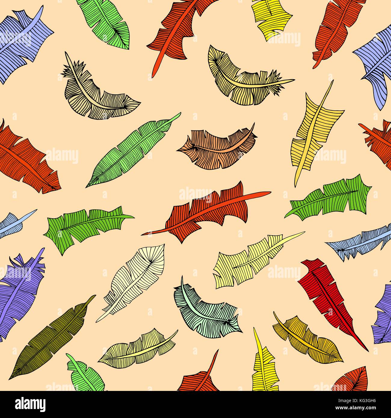Vintage seamless pattern with hand-drawn feathers. Vector illustration ...