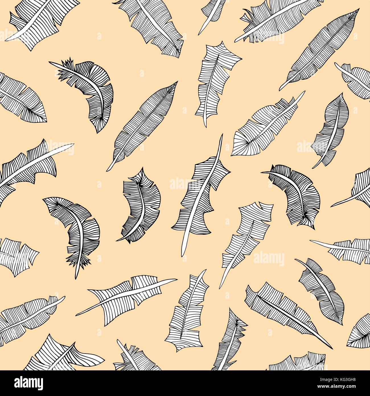 Vintage seamless pattern with hand-drawn feathers. Vector illustration ...