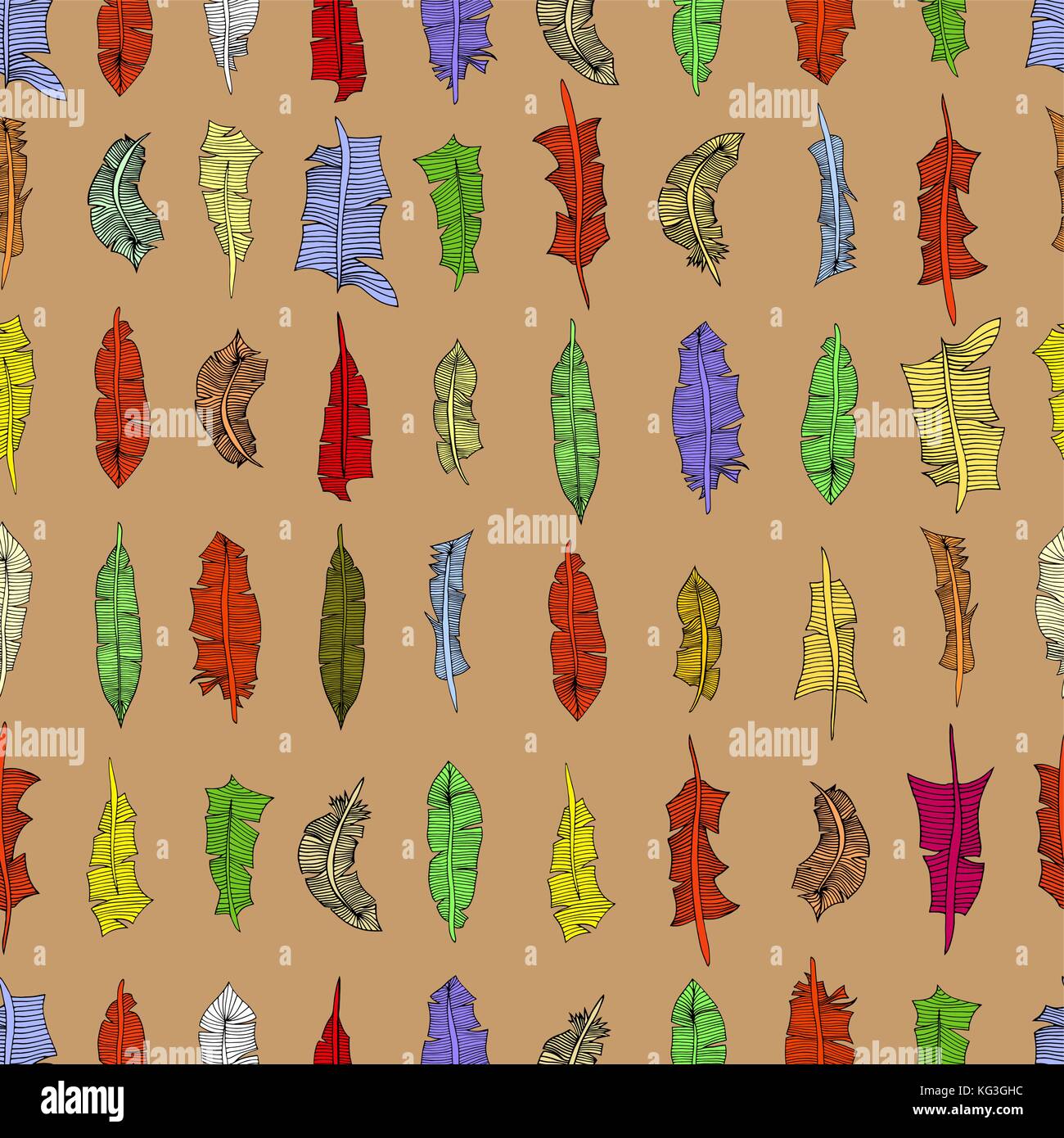 Vintage seamless pattern with hand-drawn feathers. Vector illustration ...
