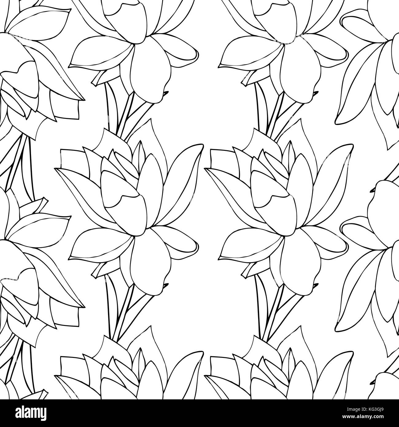 Seamless floral pattern with images of peonies. Vector black and white ...