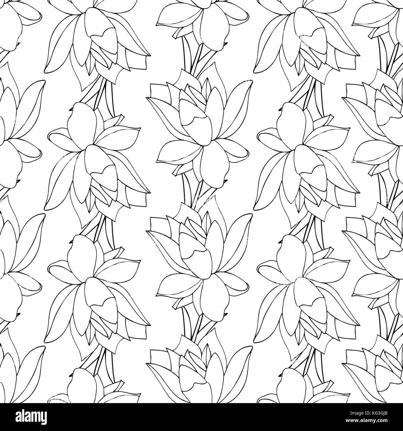 Seamless floral pattern with images of peonies. Vector black and white ...