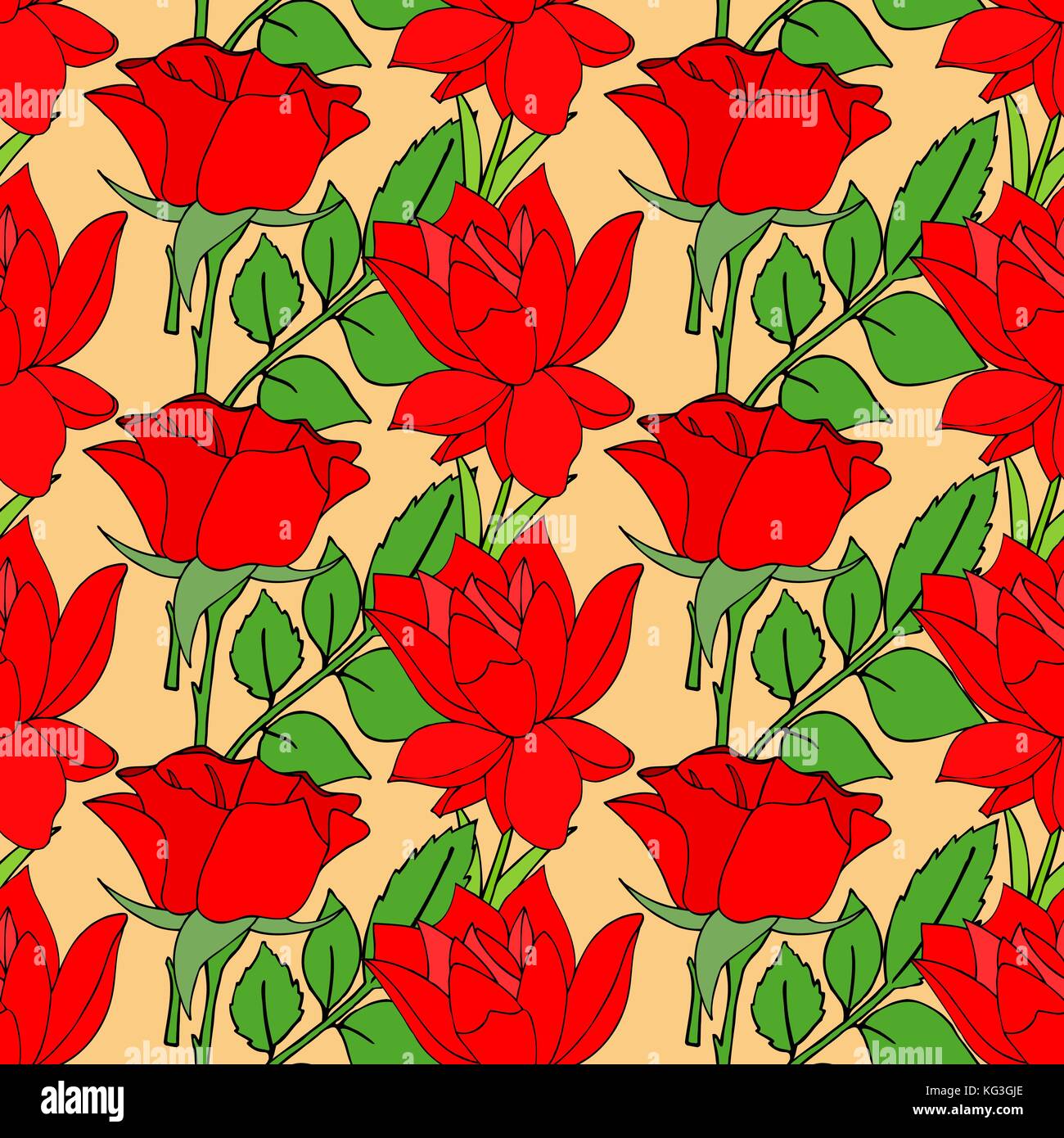 Seamless background with roses. Sketch of hand draw . Vector