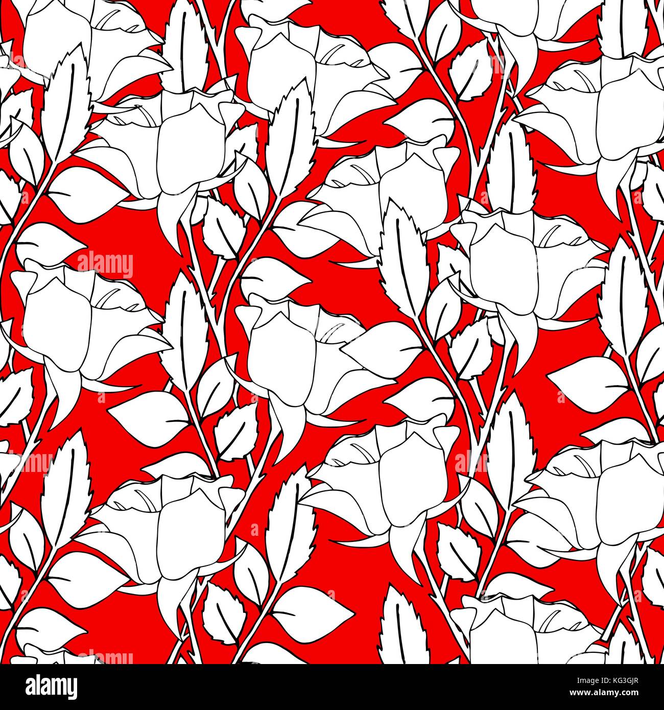 Seamless background with roses. Sketch of hand draw . Vector