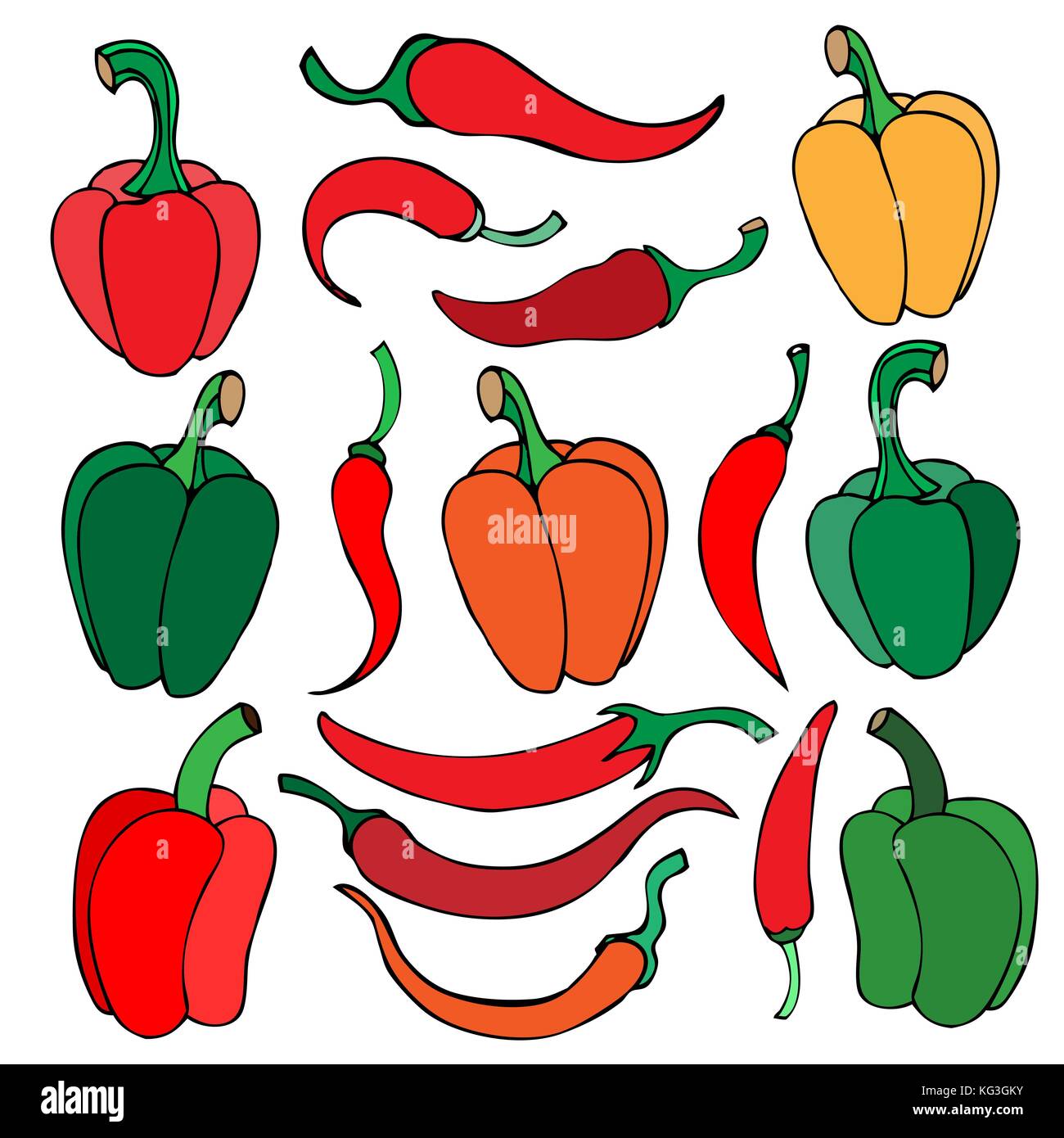 Set of pepper, doodle vector illustration. Isolated on white Stock