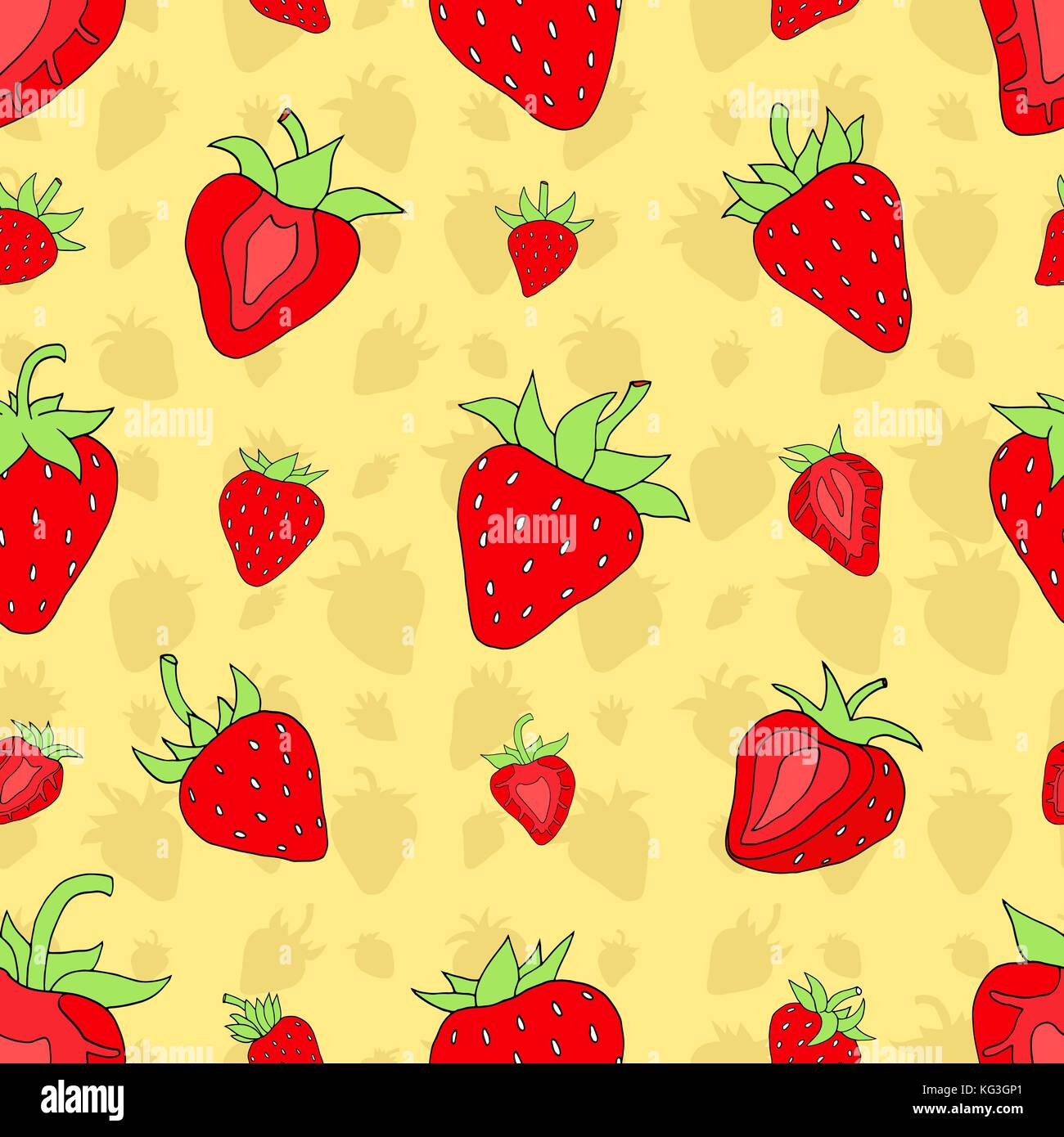 Seamless pattern Background of Red strawberries background. Hand drawn ...
