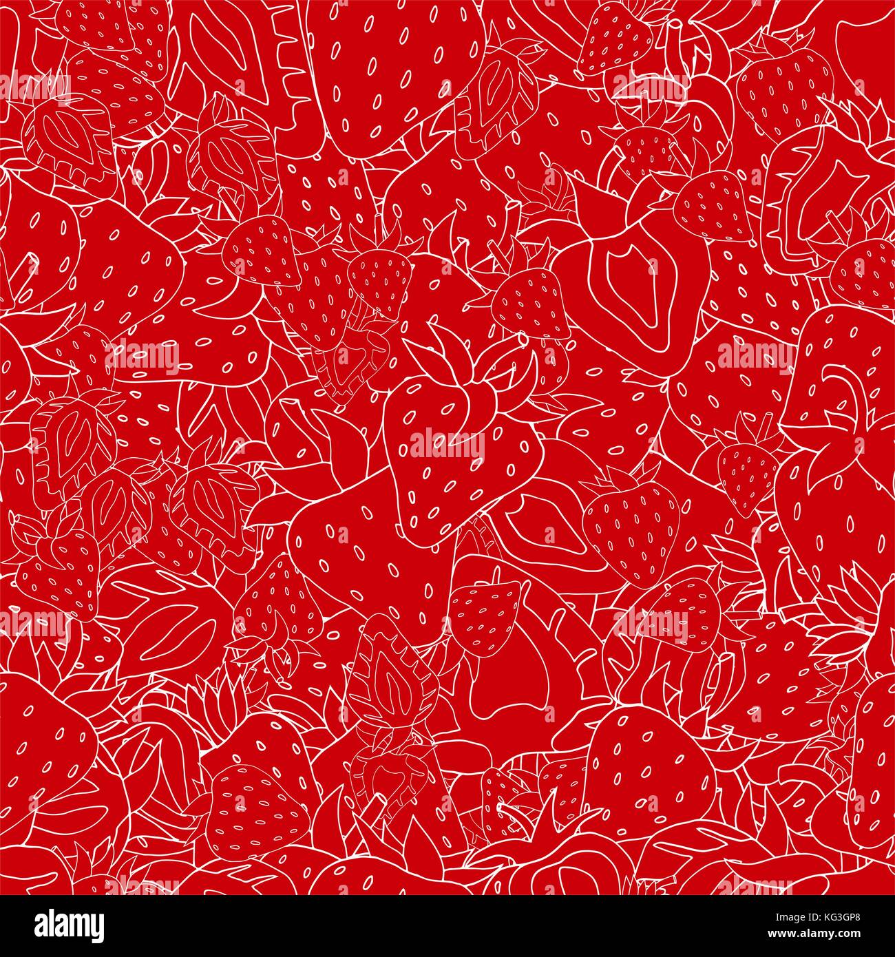 Seamless pattern Background of Red strawberries background. Hand drawn ...