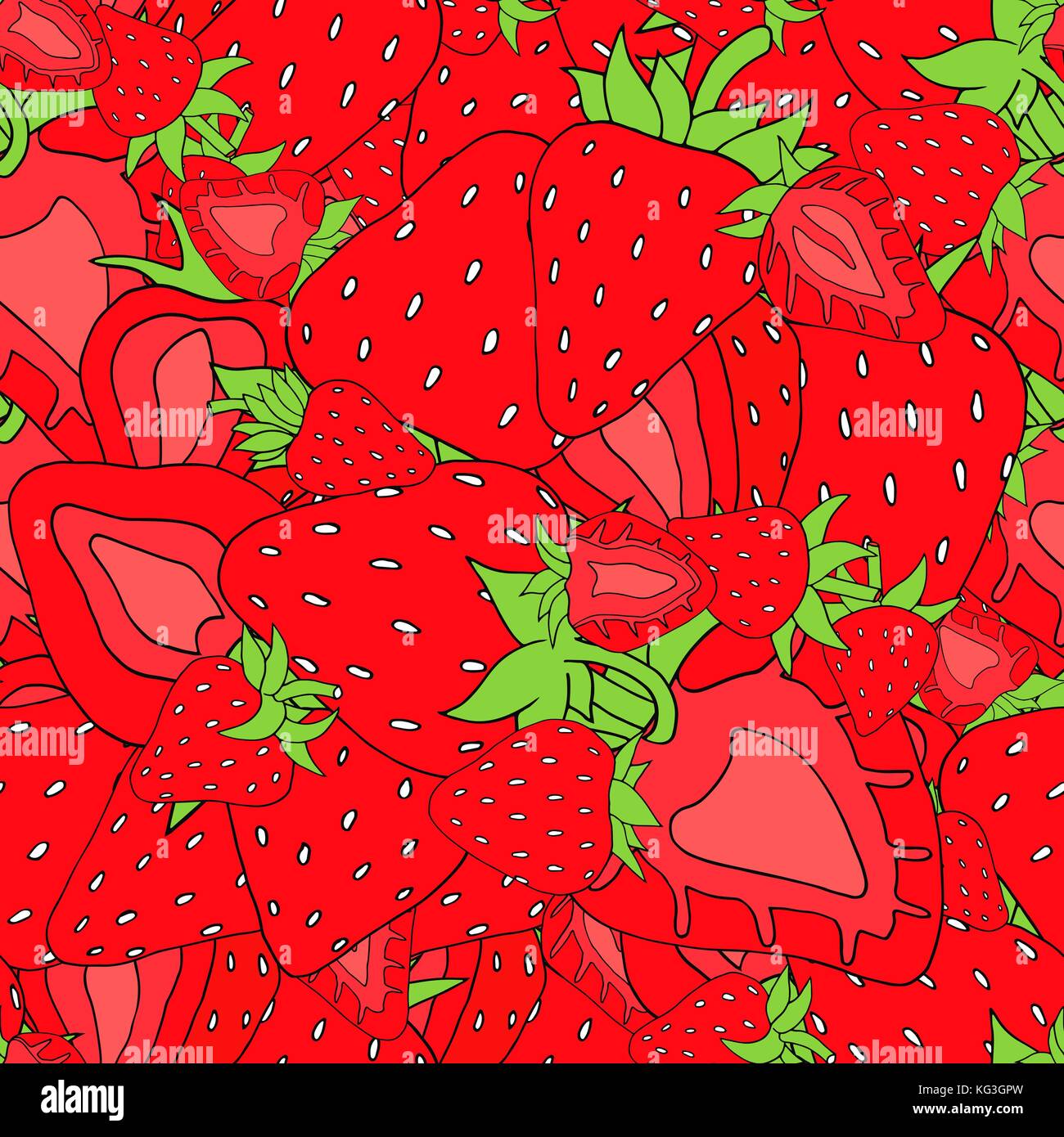 Seamless pattern Background of Red strawberries background. Hand drawn ...