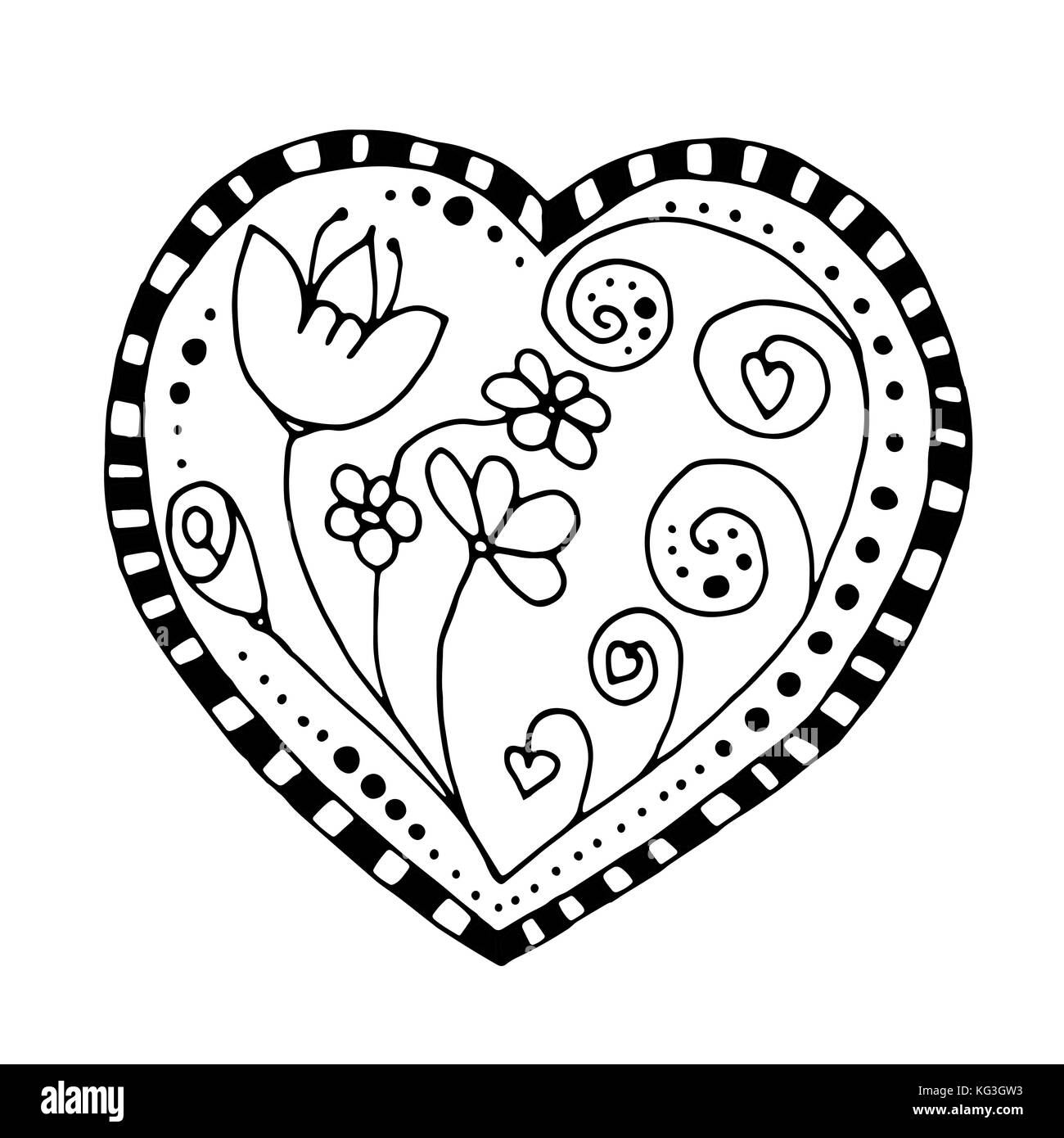 Monochrome Sketchy Doodle Heart and Swirls Vector Illustration Stock ...
